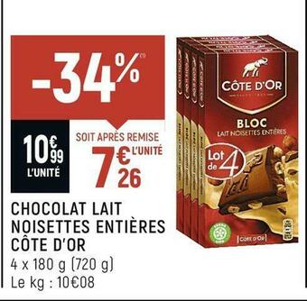 Spar Côte d’or chocolat lait noisettes entières offre