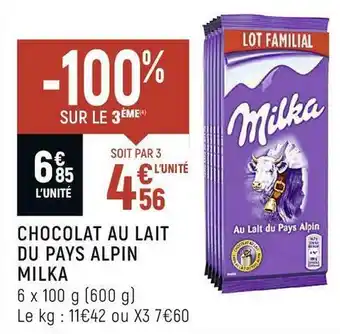 Spar Milka chocolat au lait du pays alpin offre