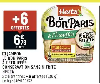 Spar Herta jambon le bon paris à l’etouffée conservation sans nitrite offre