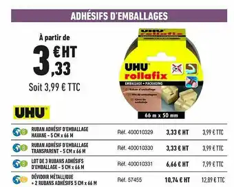 Bureau Vallée Adhésifs D'emballages Uhu offre