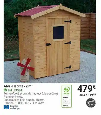 Gamm vert Abri «habrita» 2 M² offre