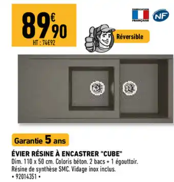 Brico Cash Évier Résine À Encastrer Cube offre