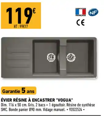 Brico Cash Évier Résine À Encastrer Vogua offre
