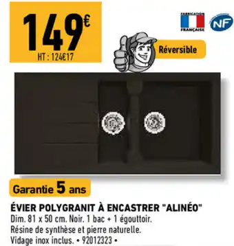 Brico Cash Évier Polygranit À Encastrer Alinéo offre