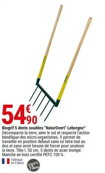 Gamm vert Leborgne biogrif 5 dents soudées "naturovert" offre