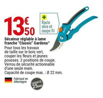Gamm vert Gardena sécateur réglable à lame franche "classic" offre