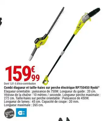 Gamm vert Combi élagueur et taille-haies sur perche électrique rp750450 ryobi® offre