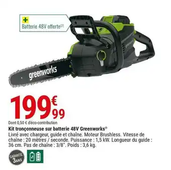 Gamm vert Greenworks kit tronçonneuse sur batterie 48v greenworks® offre