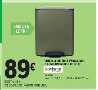 E.Leclerc Poubelle De Tri A Pédale 60 L (2 Compartiments De 30 L) offre