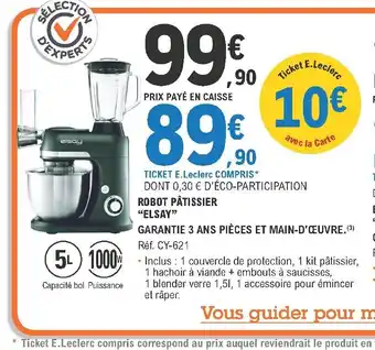 E.Leclerc Robot Patissier Garantie 3 Ans Piéces Et Main-D'oeuvre offre