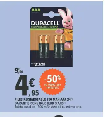 E.Leclerc Piles Rechargeable 750 MAH AAA X4 Garantie Constructeur 3 Ans offre