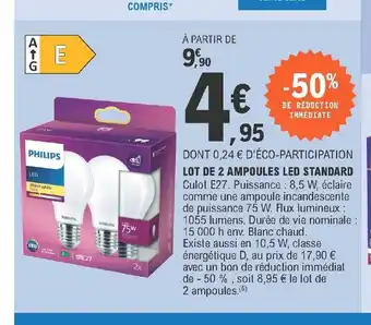 E.Leclerc Lot De 2 Ampoules Led Standard offre