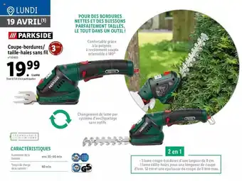 Lidl Coupe-bordures - Taille-haies Sans Fil Parkside offre