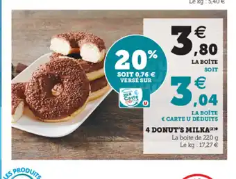 Hyper U 4 Donuts Milka offre