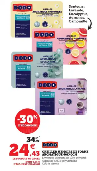 Hyper U Oreiller Memoire De Forme Aromatique 60x40 cm offre