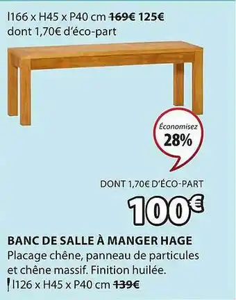 JYSK Banc De Salle à Manger Hage offre