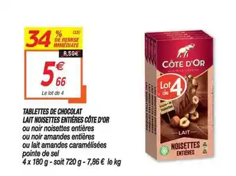 Netto Tablettes De Chocolat Lait Noisettes Entières Côte D'or offre