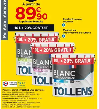 Castorama TOLLENS Peinture* blanche ultra couvrante offre