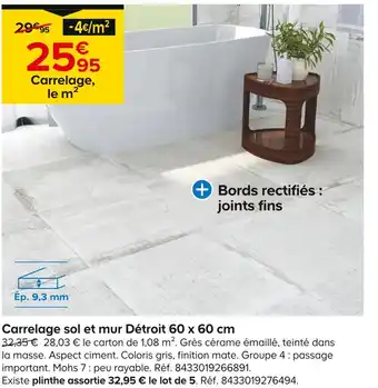 Castorama Carrelage sol et mur Détroit 60 x 60 cm offre