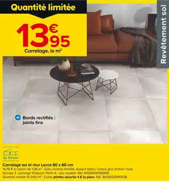 Castorama Carrelage sol et mur Lecco 60 x 60 cm offre