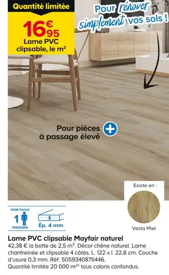 Castorama Lame PVC clipsable Mayfair naturel offre