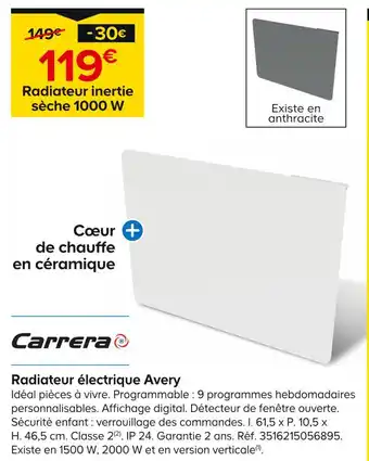 Castorama Carrera Radiateur électrique Avery offre