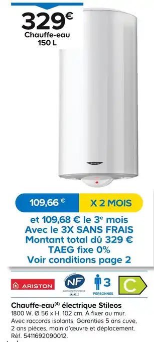 Castorama ARISTON Chauffe-eau électrique Stileos offre
