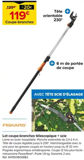 Castorama FISKARS Lot coupe-branches télescopique + scie offre
