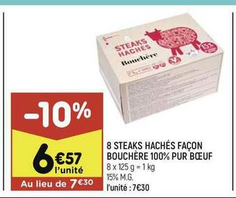8 Steaks Hachés Façon Bouchère 100% Pur Bœuf