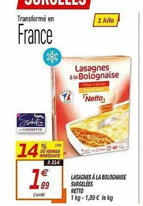 Netto Lasagnes à La Bolognaise Surgelées Netto offre