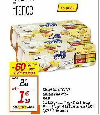 Netto Yaourt Au Lait Entier Saveurs Panachées Malo offre
