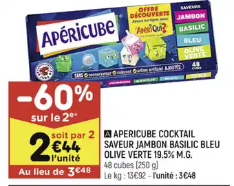 Leader Price Apericube cocktail saveur jambon basilic bleu olive verte offre
