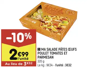 Leader Price Ma salade pâtes œufs poulet tomates et parmesan offre