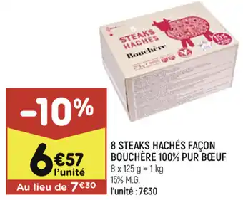 Leader Price 8 Steaks hachés façon bouchère 100% pur bœuf offre