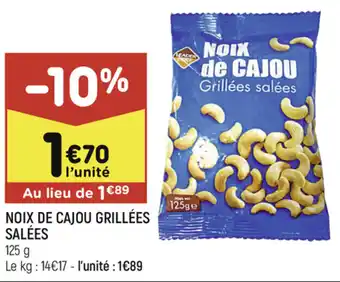 Leader Price Noix de cajou grillées salées offre