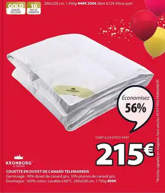 JYSK Couette en duvet de canard telemarken offre