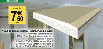 Tridôme Plaque de Doublage Gypsotech Duplex Expanse offre