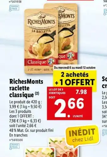 Lidl Richesmonts Raclette Classique offre