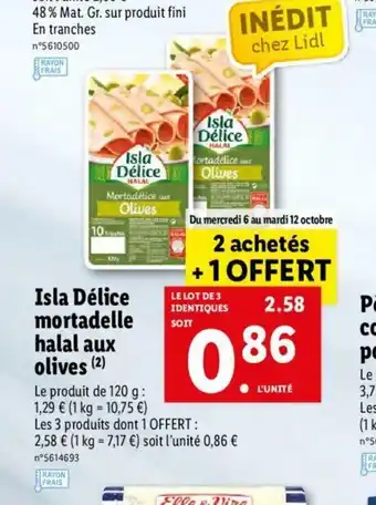 Lidl Isla Délice Mortadelle Halal Aux Olives offre