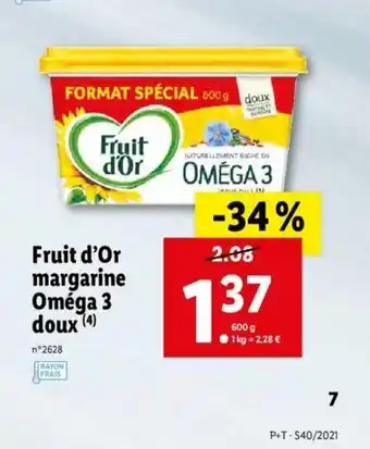 Lidl Fruit D'Or Margarine Oméga 3 Doux offre