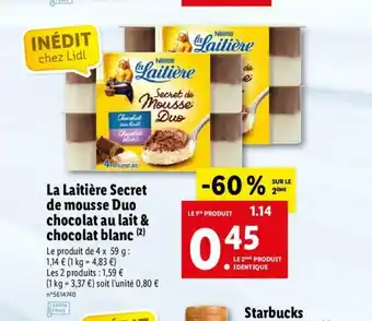 Lidl La Laitiére Secret De Mousse Duo Chocolat Au Lait & Chocolat Blanc offre