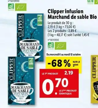 Lidl Clipper Infusion Marchand De Sable Bio offre