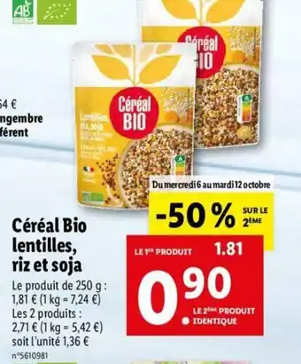 Lidl Céréal Bio Lentilles, Riz Et Soja offre