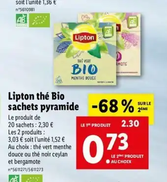 Lidl Lipton Thé Bio Sachets Pyramide offre