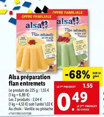 Lidl Alsa Préparation Flan Entremets offre