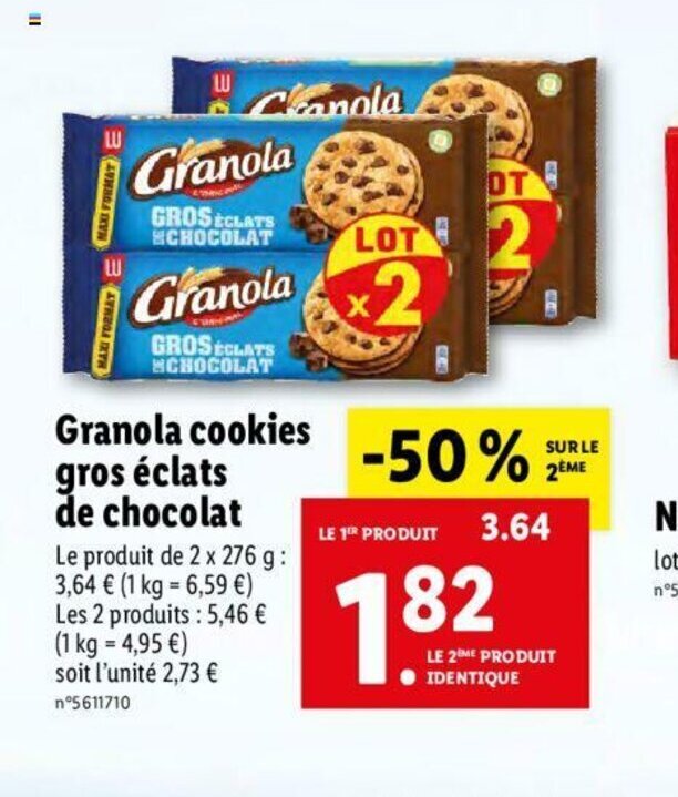 Promo Granola Cookies Gros éclats De Chocolat chez Lidl