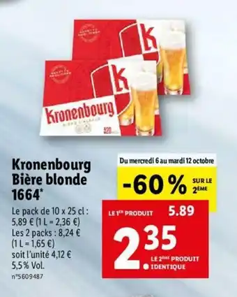 Lidl Kronenbourg Biére Blonde 1664* offre