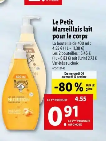 Lidl Le Petit Marseillais Lait Pour Le Corps offre
