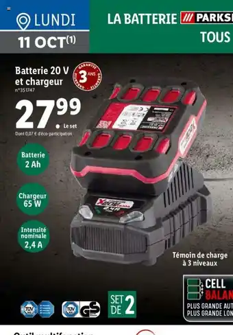 Lidl Batterie 20 V Et Chargeur offre