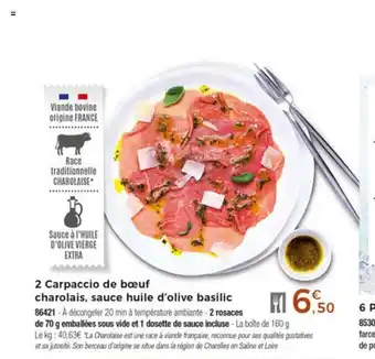 Thiriet 2 Carpaccio De Boeuf Charolais, Sauce Huile D'olive Basilic offre